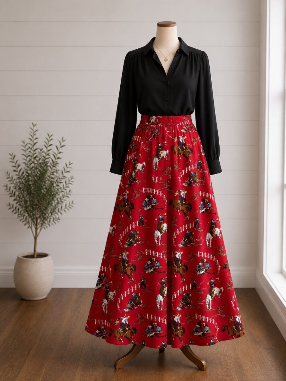 Vintage Saddle Ridge Western Rodeo Novelty Print Circle Skirt | USA Made | Med